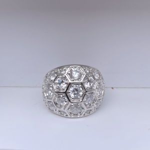 Rhinestones Dome Silver Tone Ring